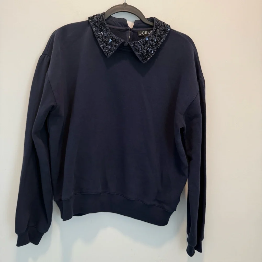 J crew Crewneck sweatshirt with crystal-embellished collar size S